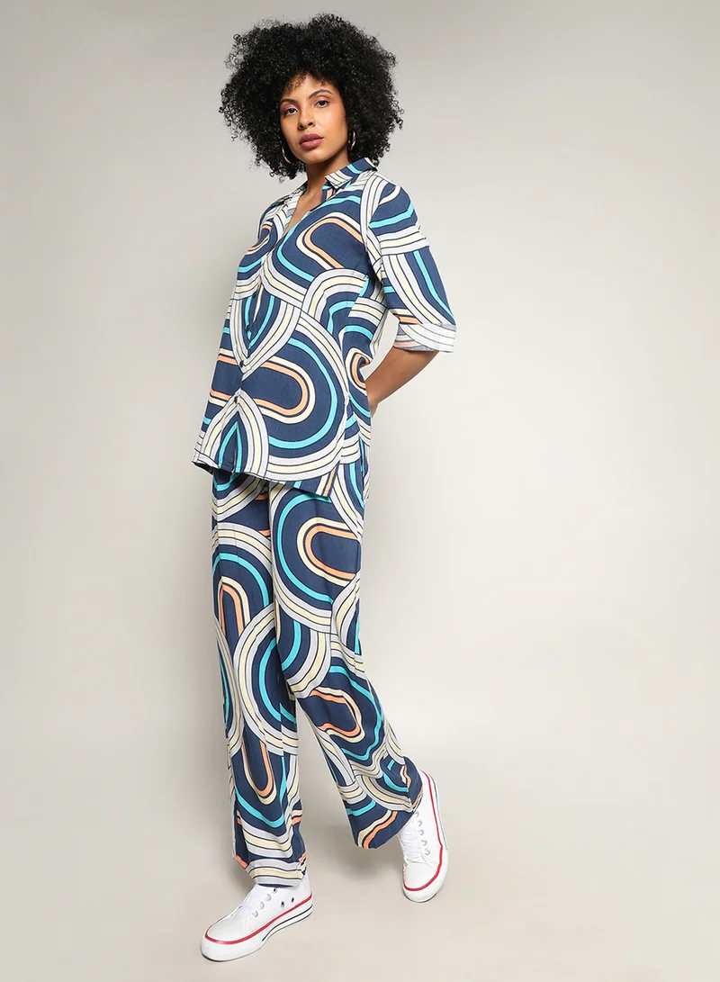 Pinacolada  Women's Indigo Blue Contrast Lined Co-Ord Set For Casual Wear | Spread Collar | Regular Sleeves | Button Closure | Co-Ords Crafted With Comfort Fit For Everyday Wear for Women | Best Price UAE